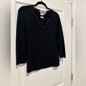 Joseph A Black Sweater with Beaded Neckline